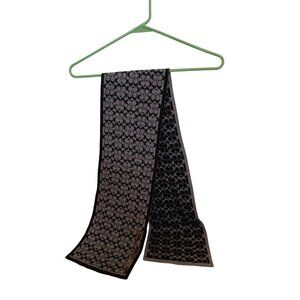 Coach 100% Merino Wool Gray Black LOGO Scarf Unisex Reversible Monogram